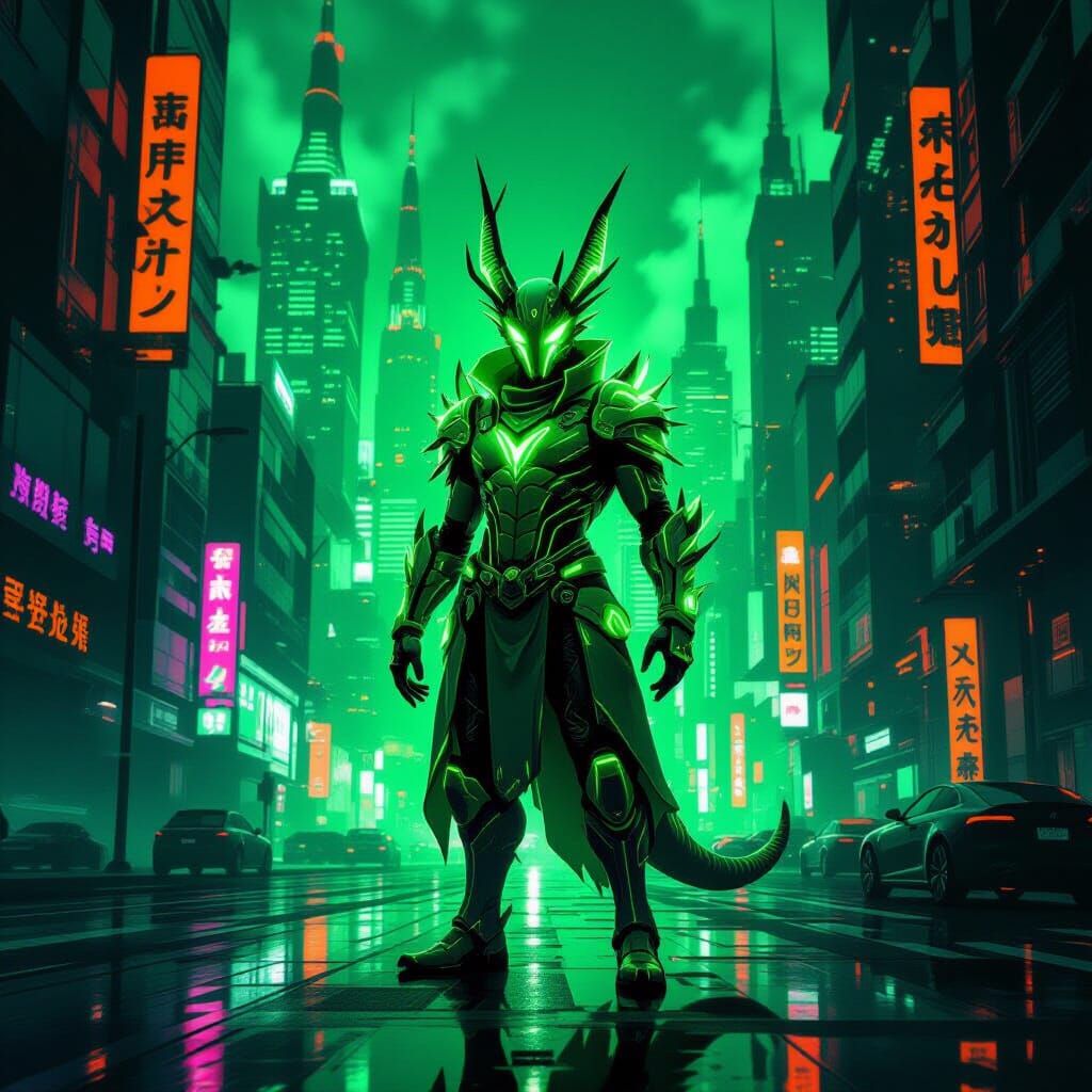 Neon City Creature in Abstract Style