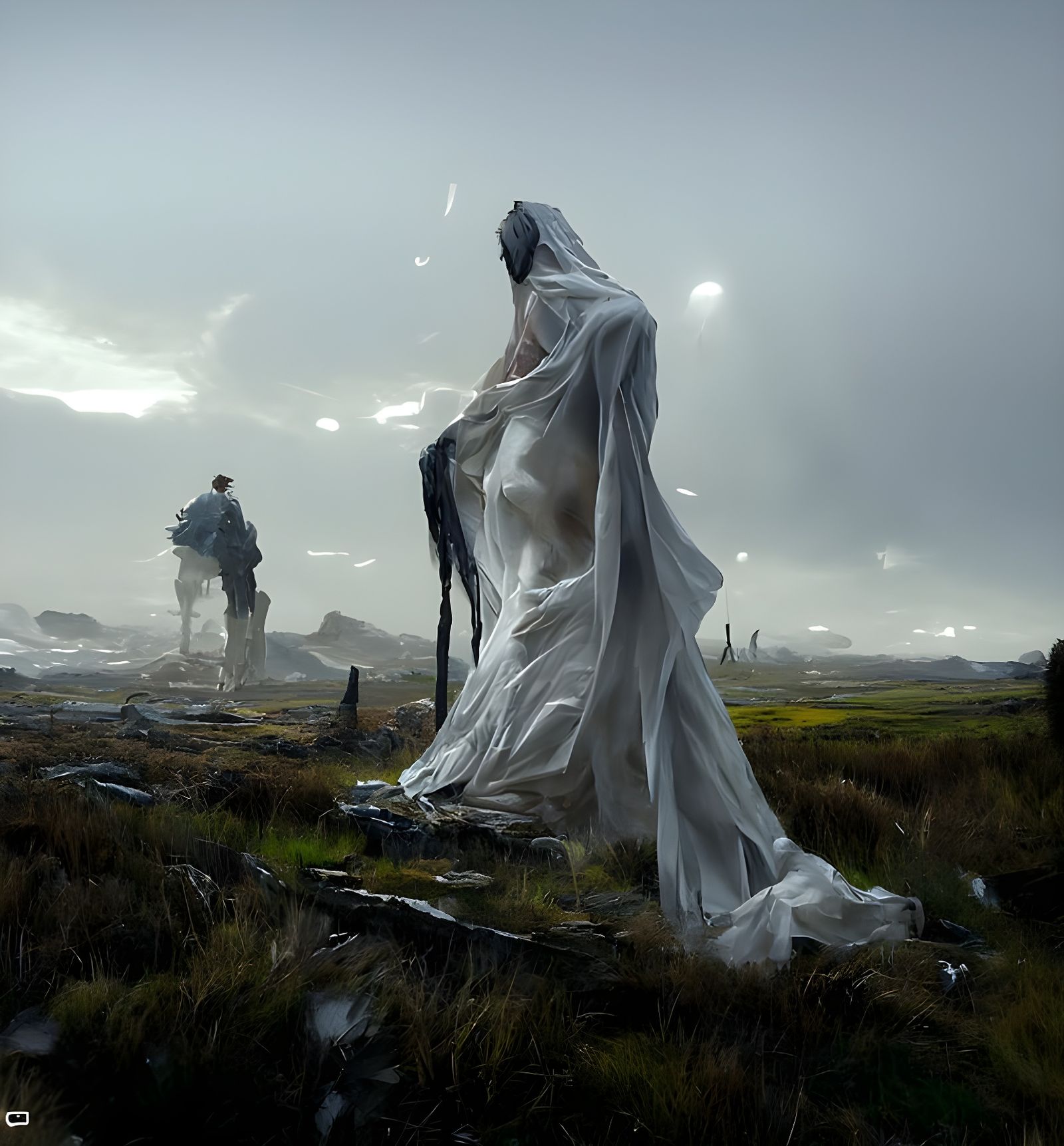 Melancholic Apparition in Moor Landscape