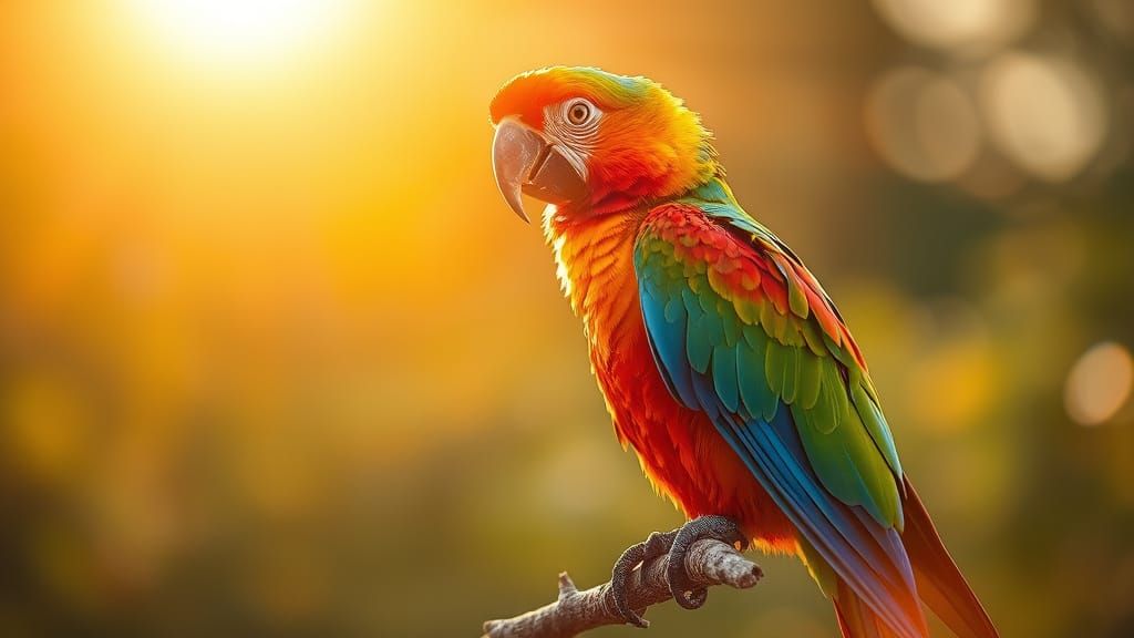 Vibrant Parrot Illuminated by Golden Sunlight
