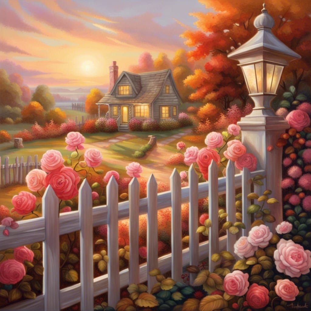 Roses on Wood Fence in Fantasy Style
