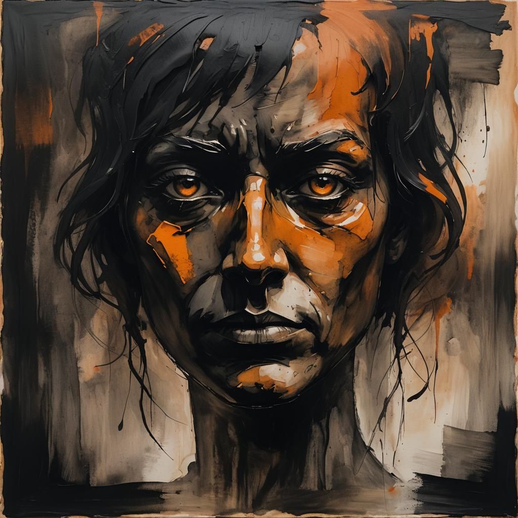 Menacing Shadow Figure Emerges from Darkness in Burnt Orange...