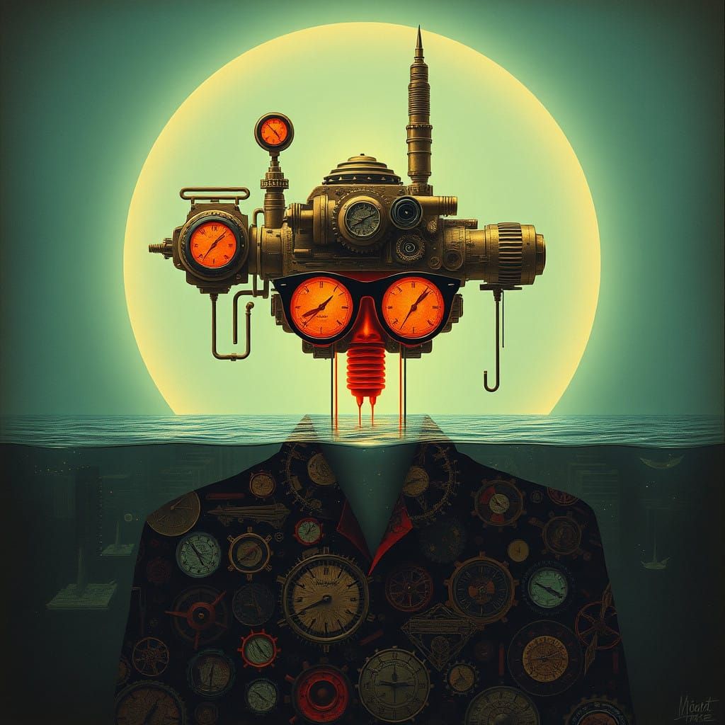 Vibrant Art Nouveau Scene with Sounds and Machines