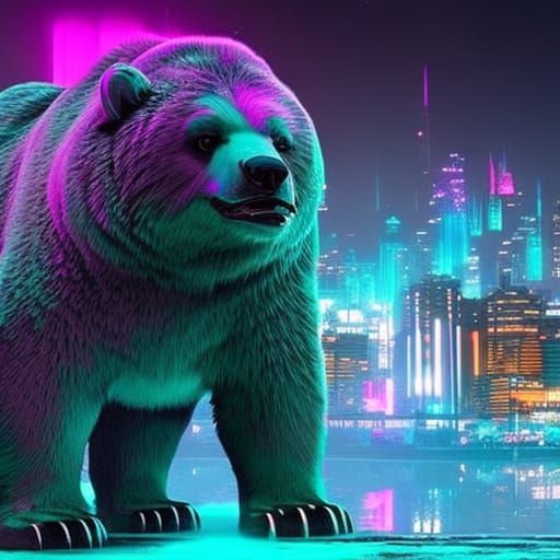 Giant Bear Stomps Miniature Neon City