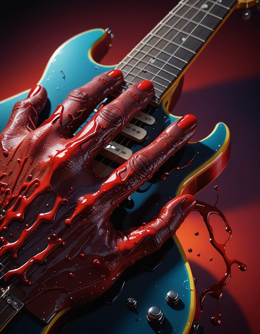 Guitarist's Agony in Vivid Hyperrealism