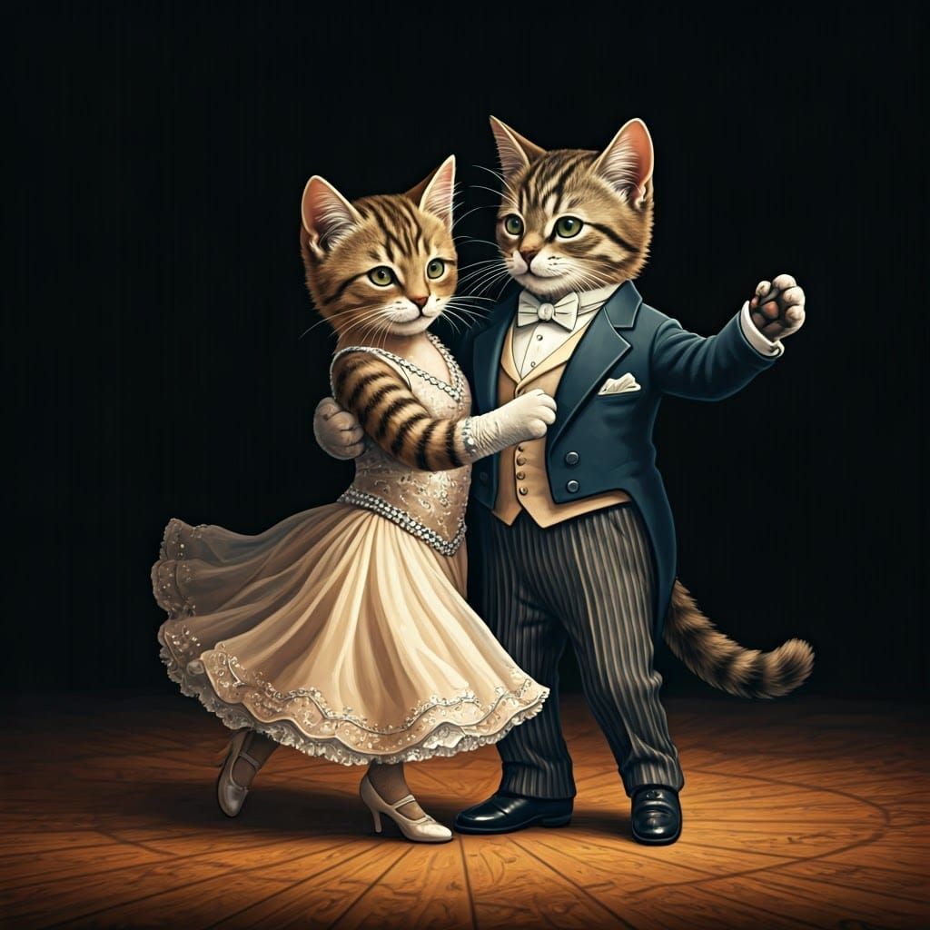 Victorian-Era Kitten Ballroom Dancers in Whimsical Style