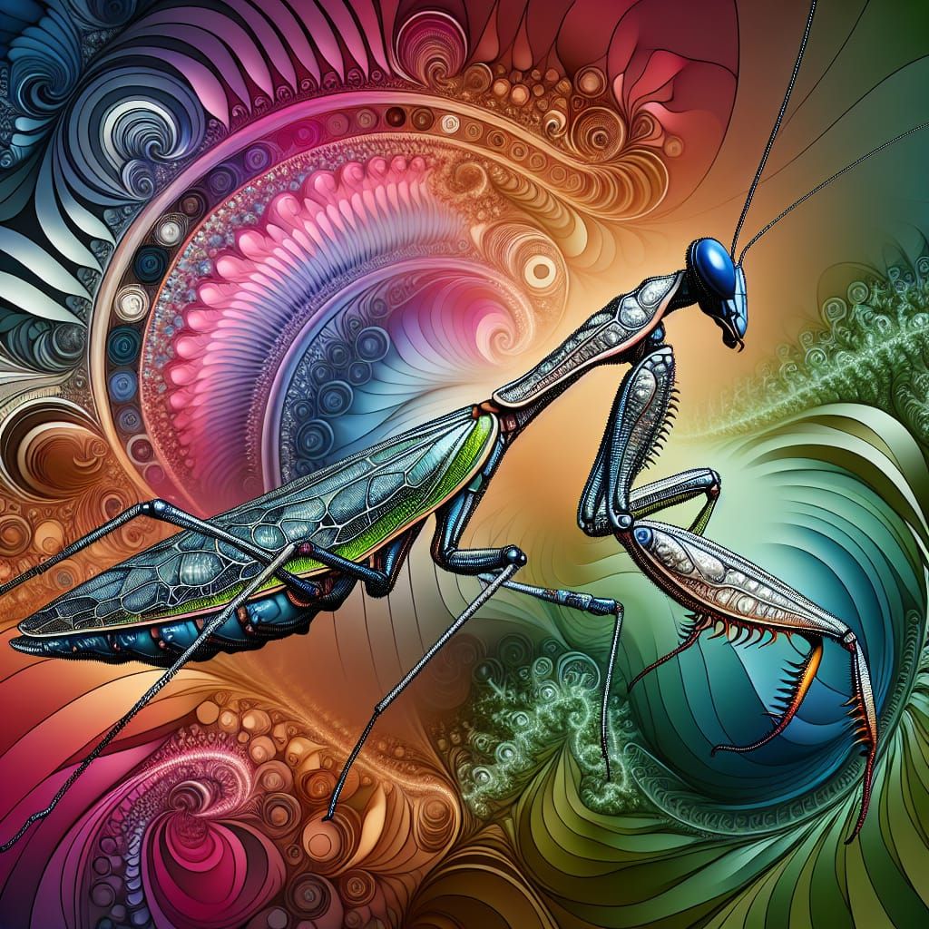 Hyperrealistic Praying Mantis in Splash Art Style
