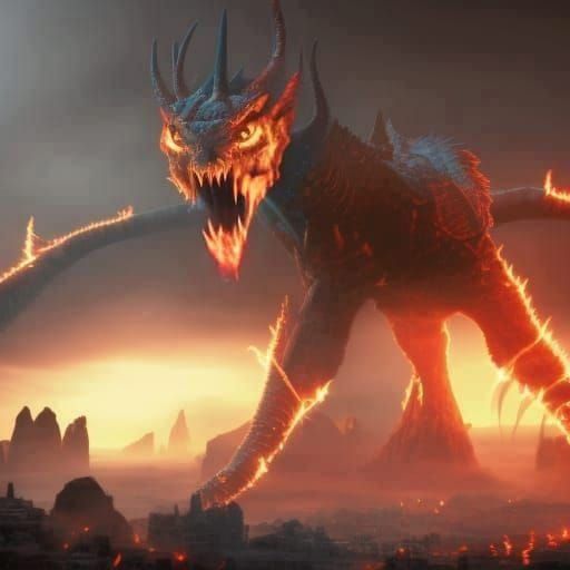 Epic Black Dragon Burning Cities: Dark Fantasy Art