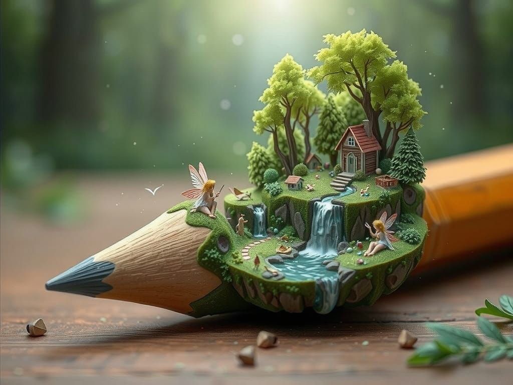 Intricately Carved Wooden Pencil Macro Photo