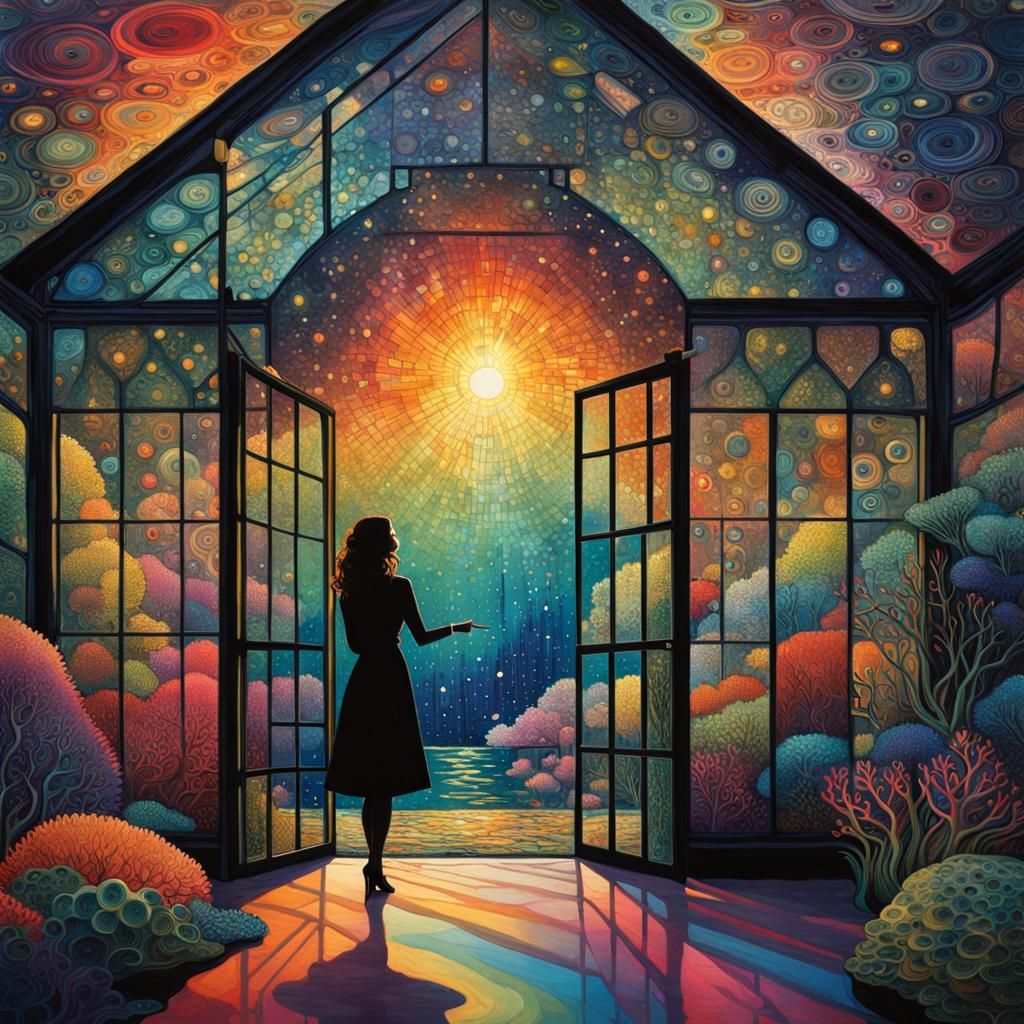 Rainbowfish in Underwater Greenhouse, Geometric Futurism