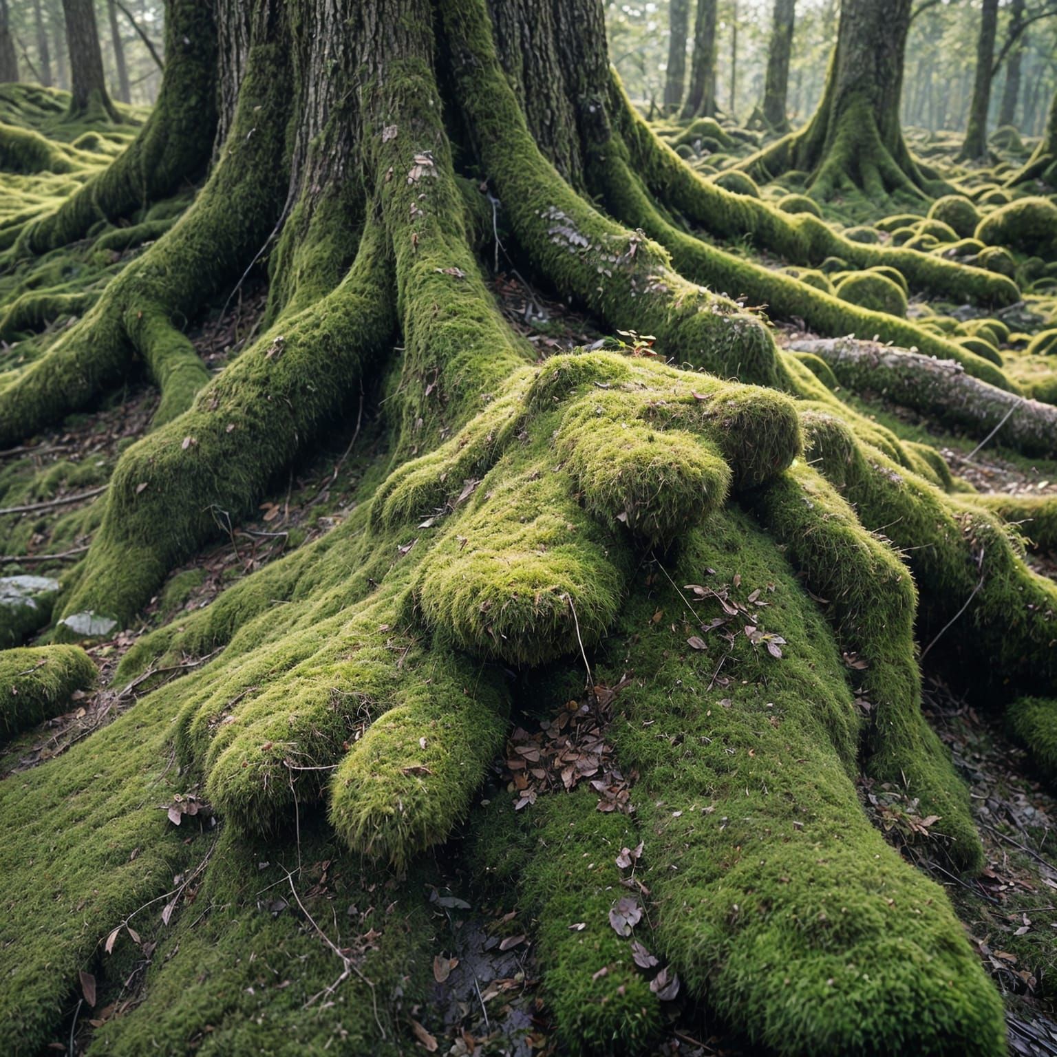 Macro View of Glistening Moss Fibers