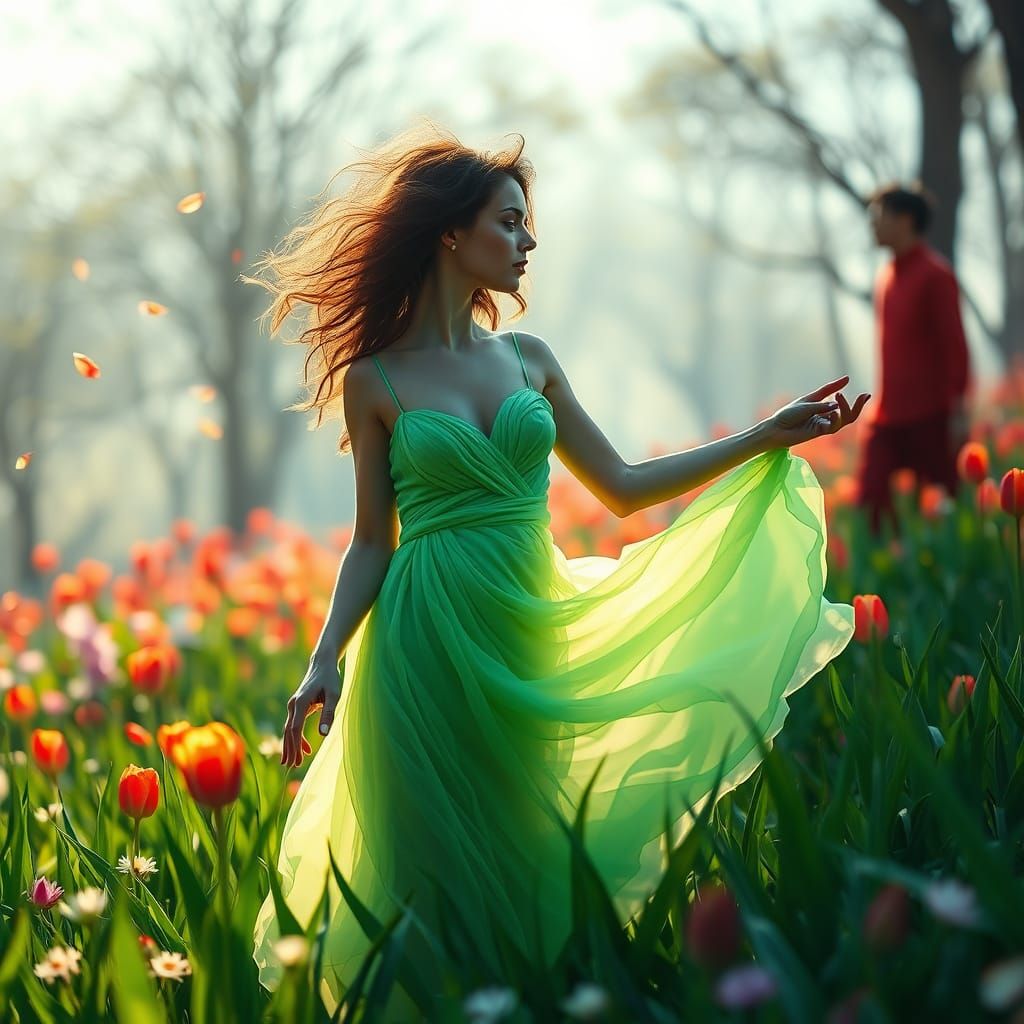 Ethereal Goddess in Vibrant Opal Attire, Surrounded by Whims...