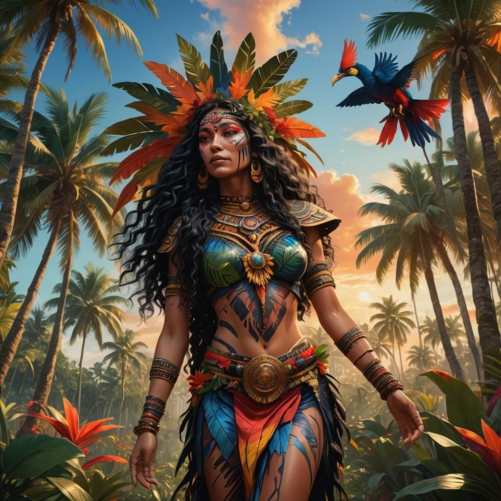 Amazonian Woman in Tropical Paradise: Hyperrealistic Concept...