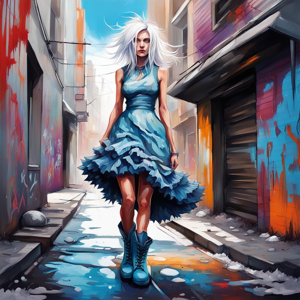 Woman with White Hair in Graffiti Street Art