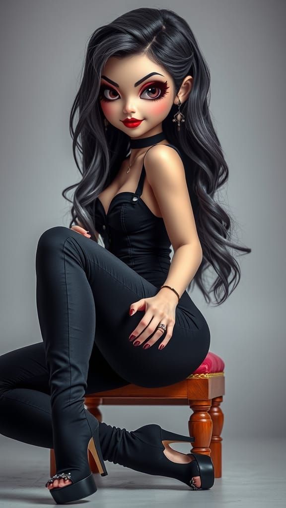 Enchanting Gothic Chibi Woman in Close-Up Portrait