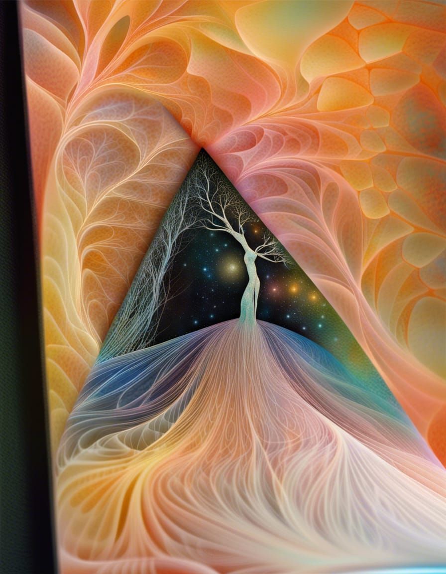 Crystal Fractal Forest in Suminagashi Style