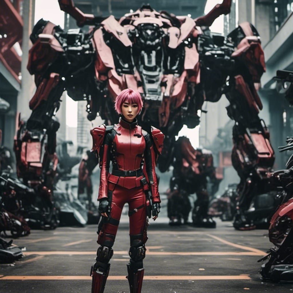 Cyberpunk Girl with Pink Hair in Cinematic Shot