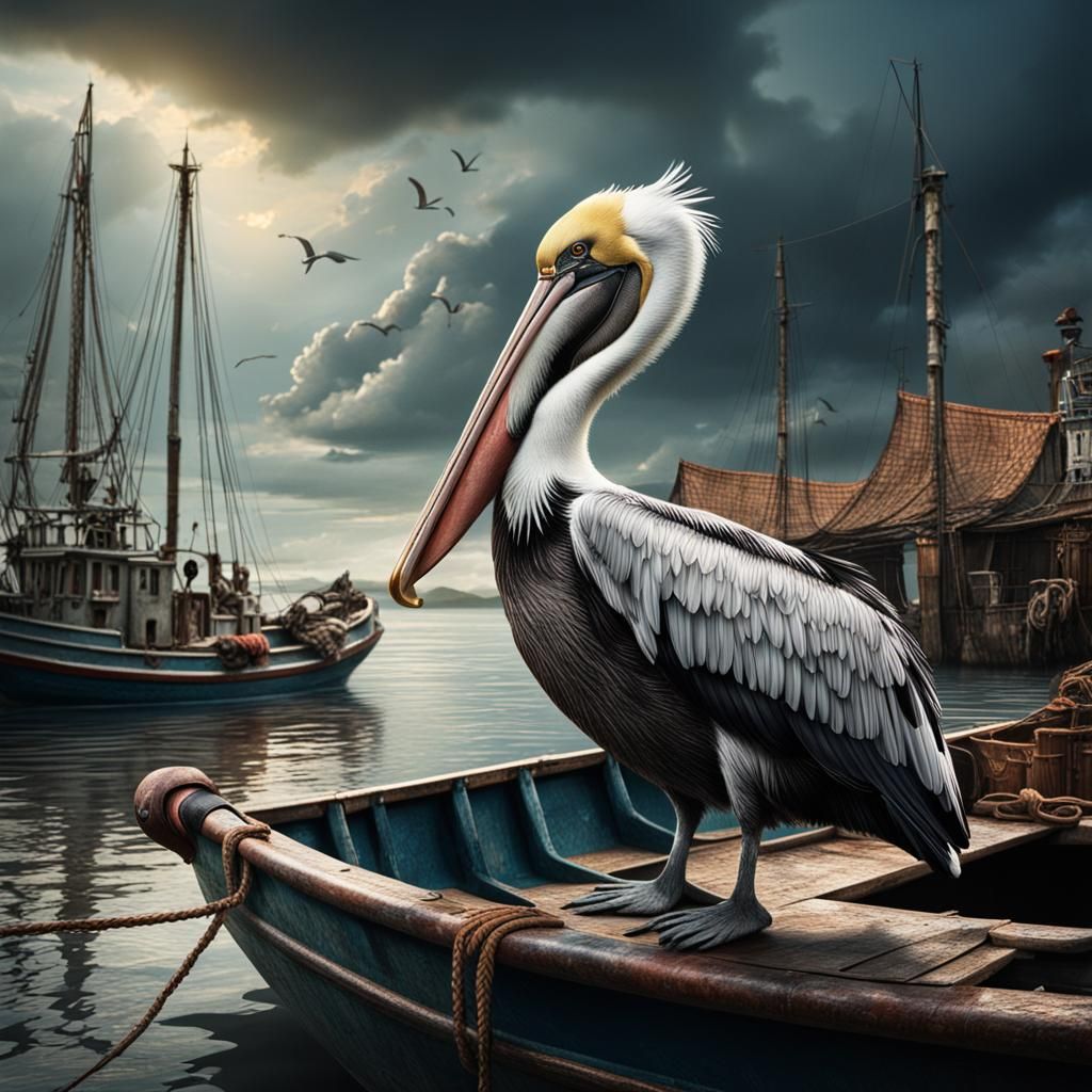 Angry Pelican on Fisherman's Boat: Digital Matte Painting