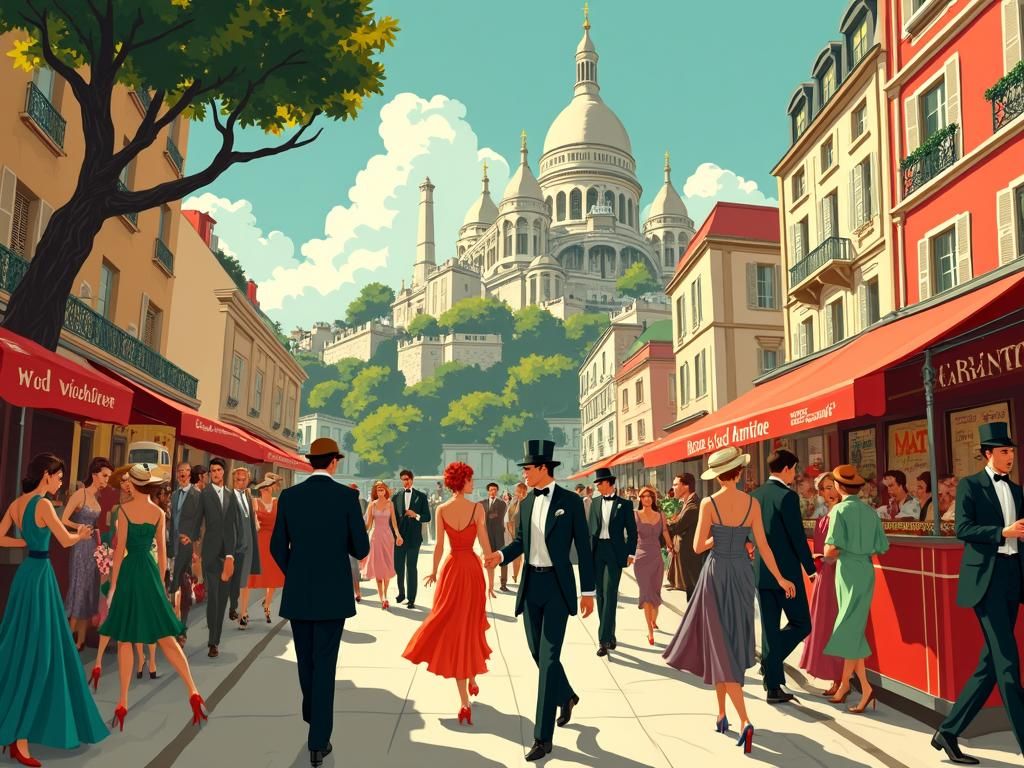 Parisian Carnival at Montmartre in Art Deco Style