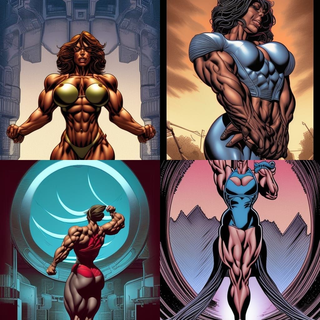 A Towering Giantess with Massive Muscles flexing her arms