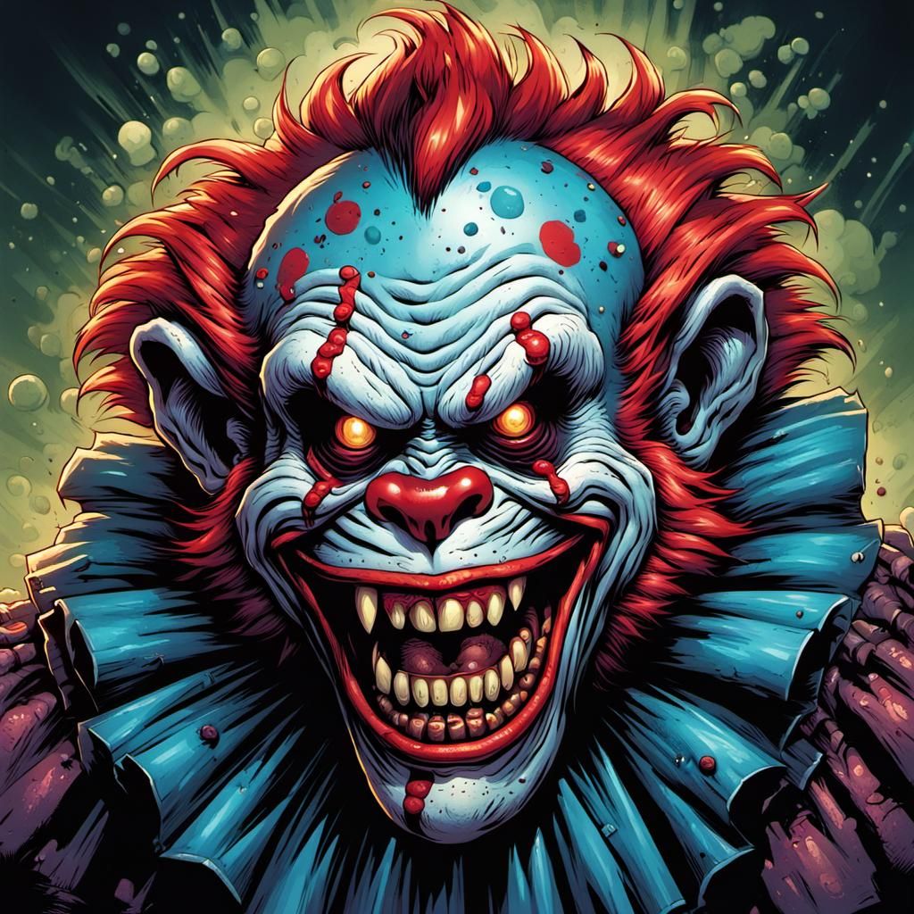 Zombie Monkey Clown: Grinning Comic Book Portrait