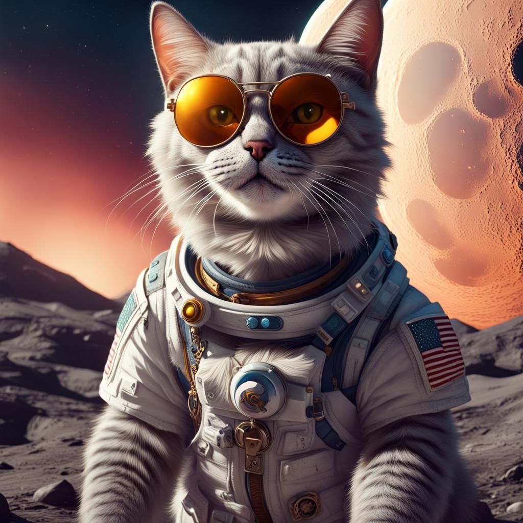 Cat in Sunglasses on the Moon: Digital Art