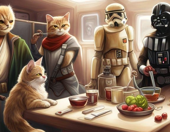Realistic Cat in Star Wars Cantina: Anime Style