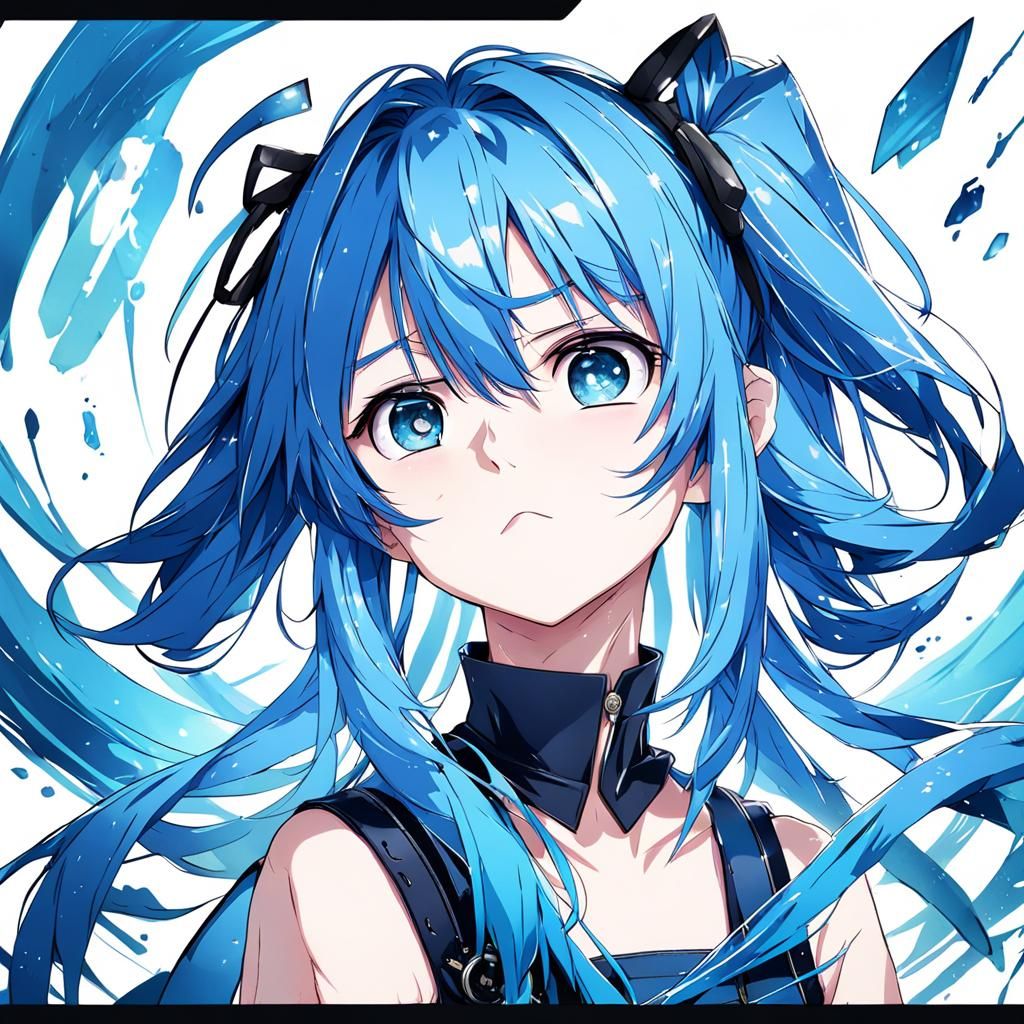 Annoyed Anime Girl with Blue Hair in 4K