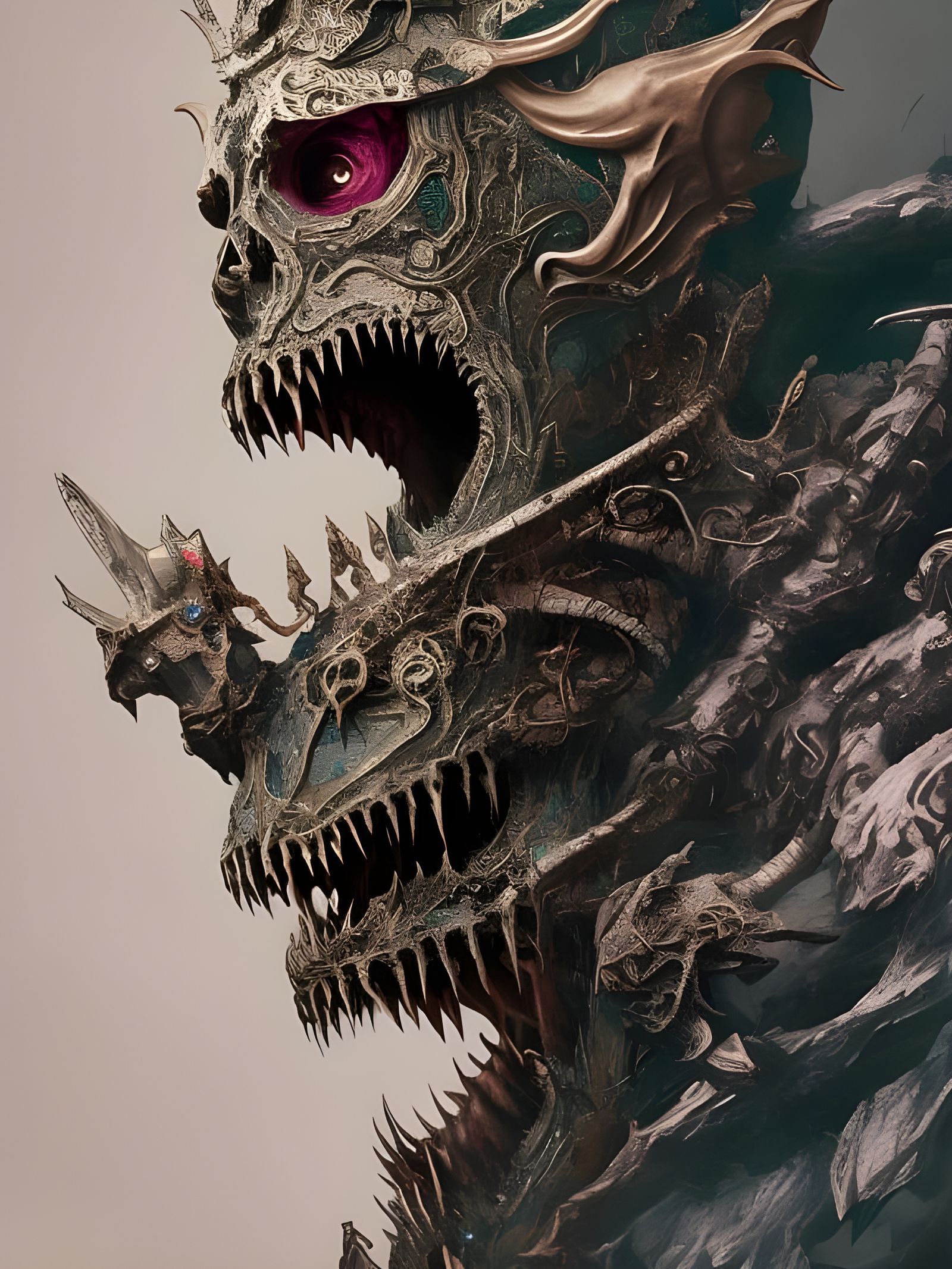 Detailed Skeleton Shark Demon Portrait in Fantasy Art Style