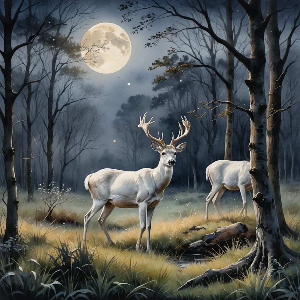 White Deer in the Moonlight