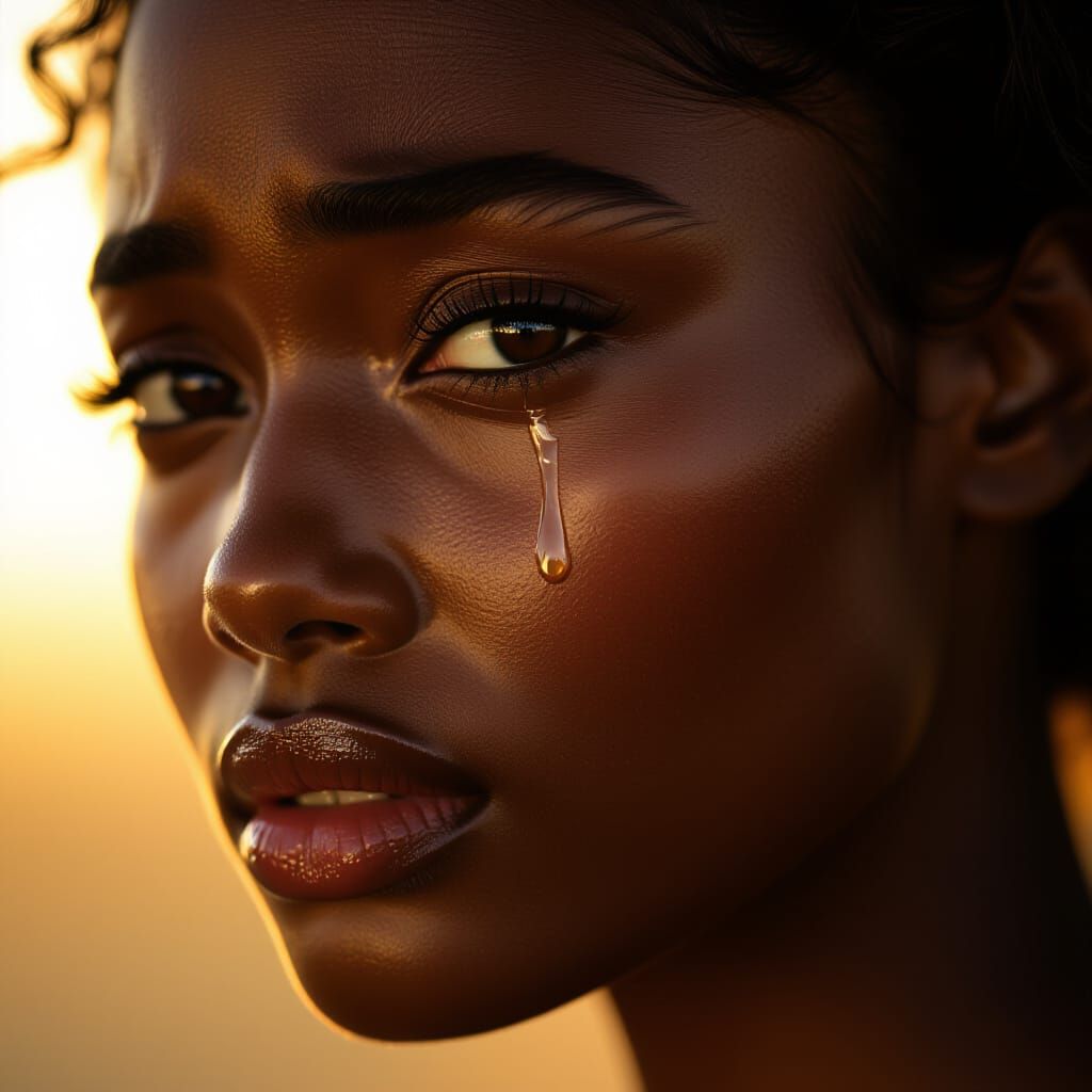 Realistic Portrait of Woman's Cheek with Tear