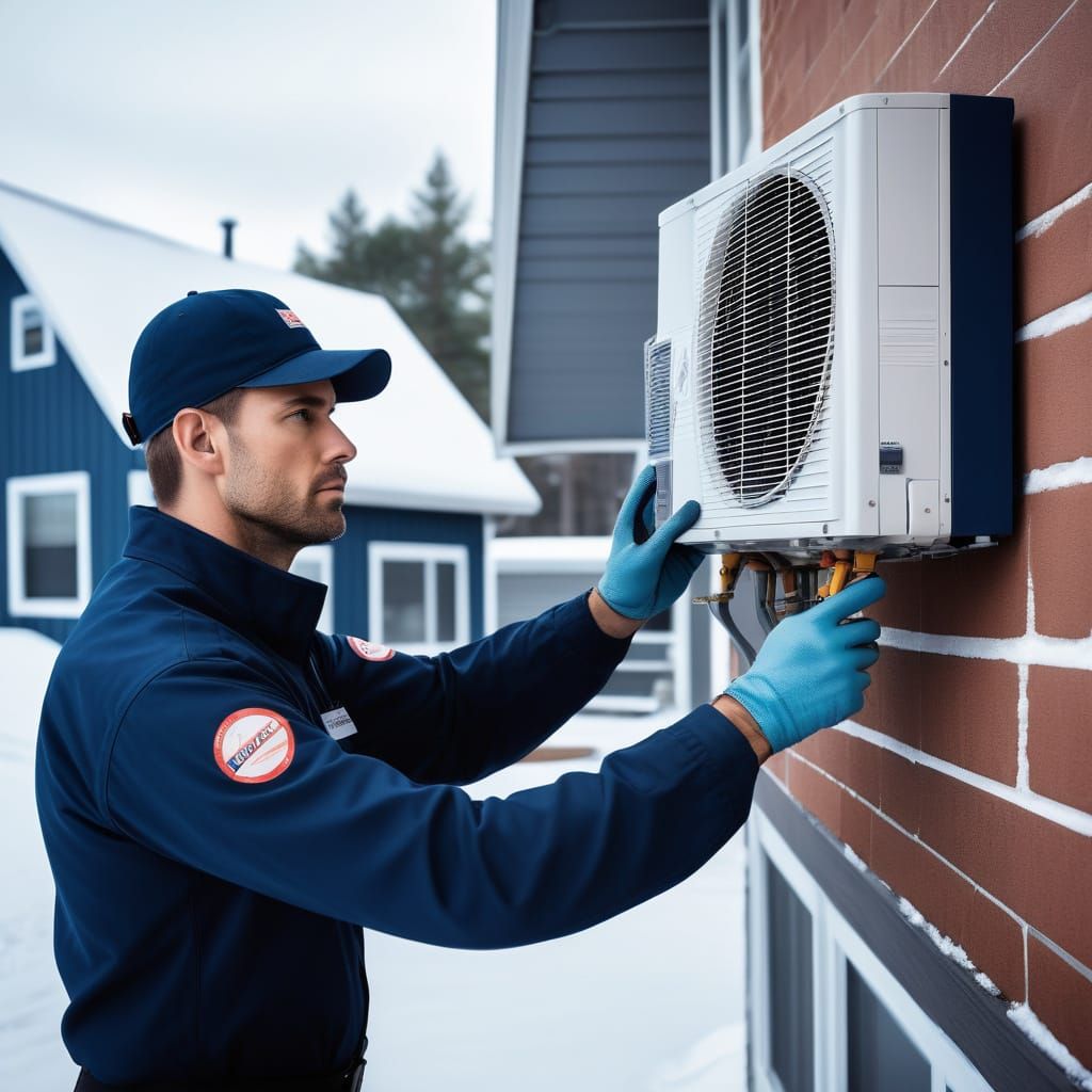 Young HVAC Technician in Harmonious Winter-Spring Landscape