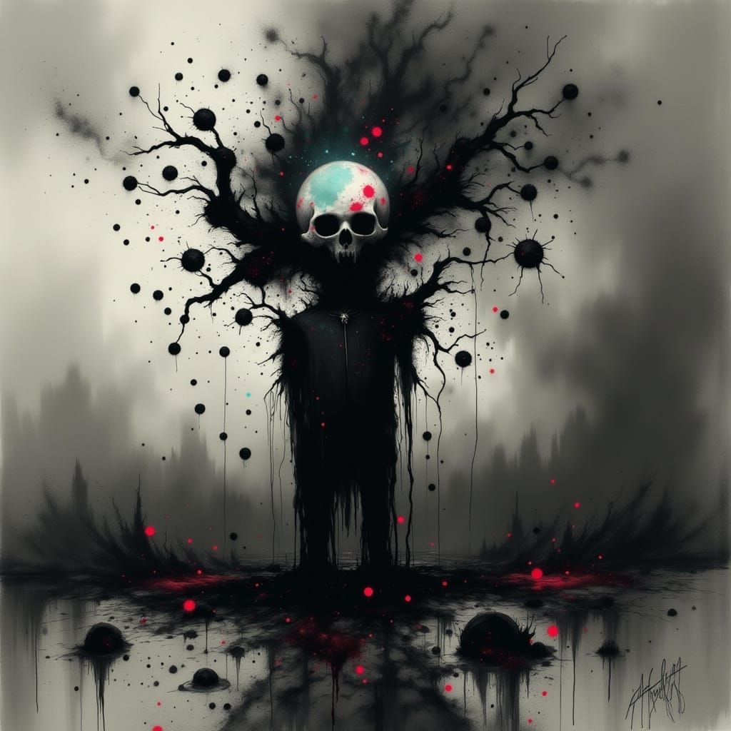 Surreal War-Torn Landscape in a Dark, Cyberpunk Aesthetic