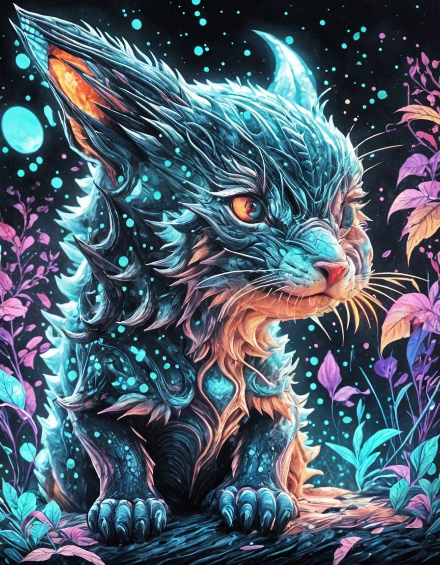 Black Dragon Cake with Red Eyes in Blacklight Style