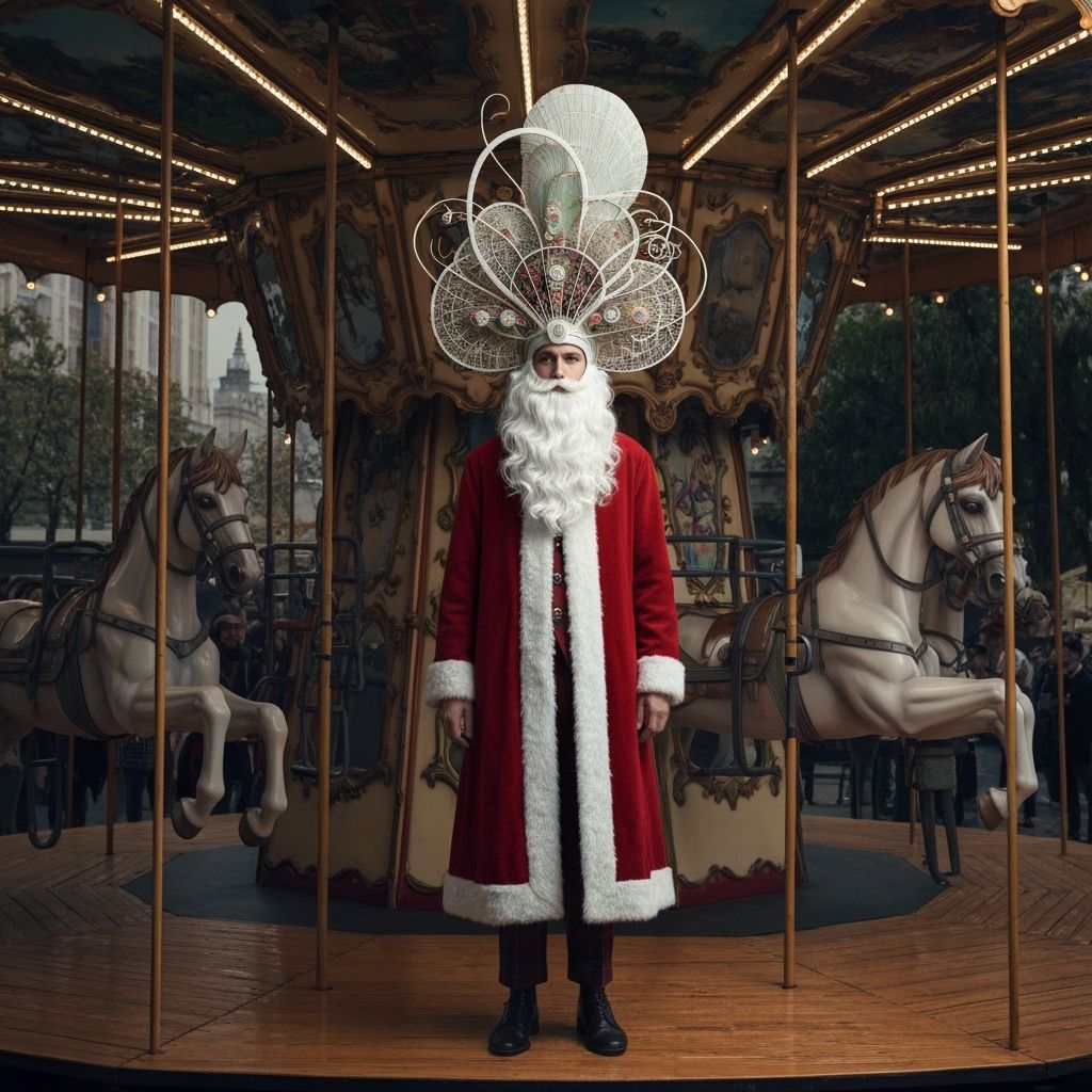 Surreal Father Christmas on Avant-Garde Carousel