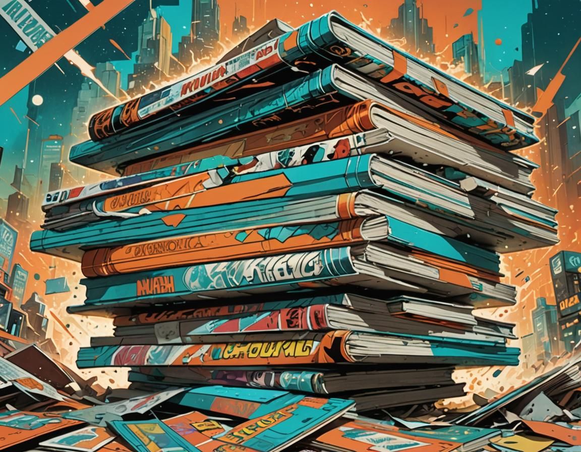 80s Comics Stack in Retro-Futuristic Style