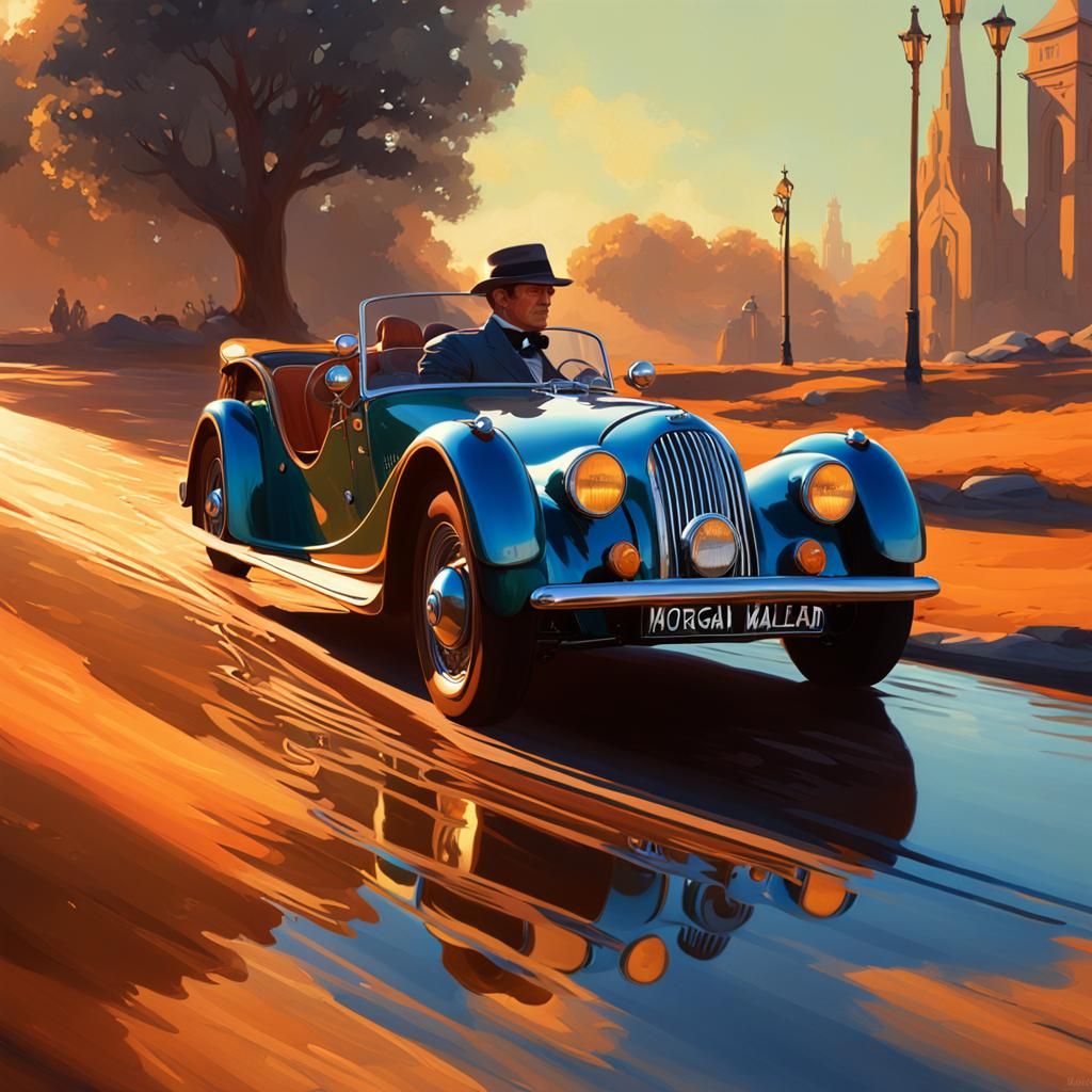 Vintage Car, Syd Mead Style Oil Painting