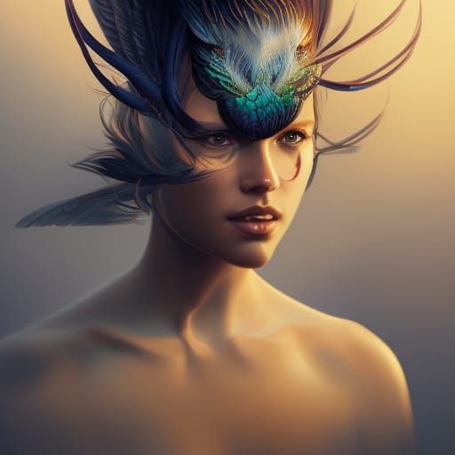 Woman's Transformation into Eagle, Hyperdetailed Art