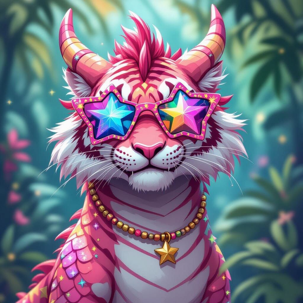 Pink Tiger Dragon Hybrid in Vibrant Style