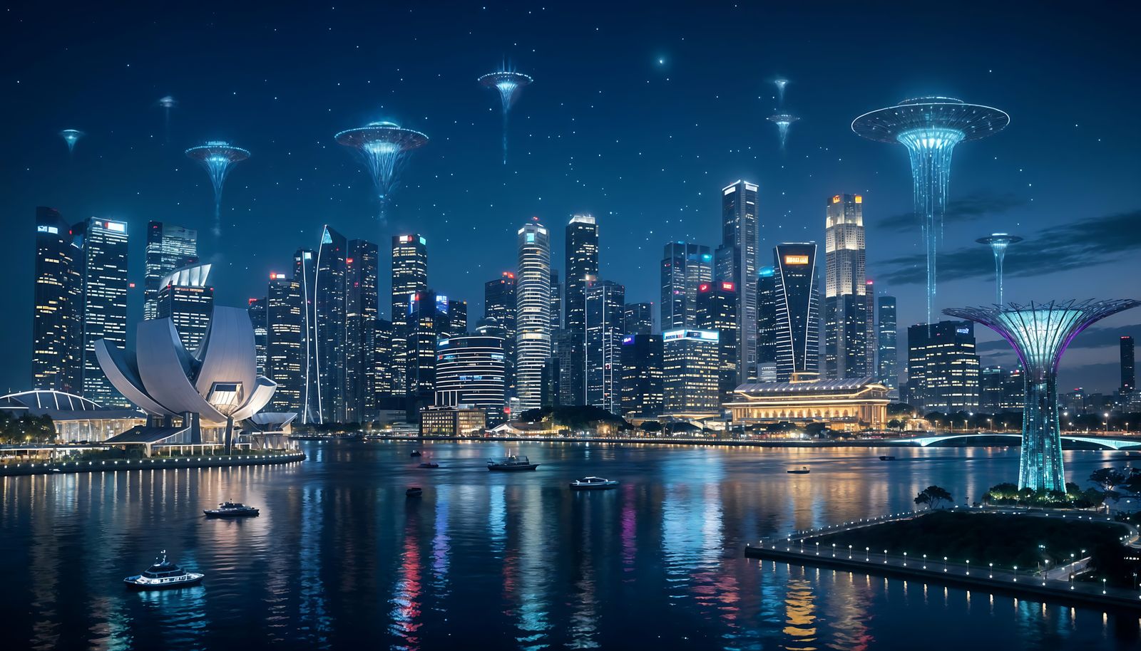 Futuristic Singapore 2085 Night Skyline