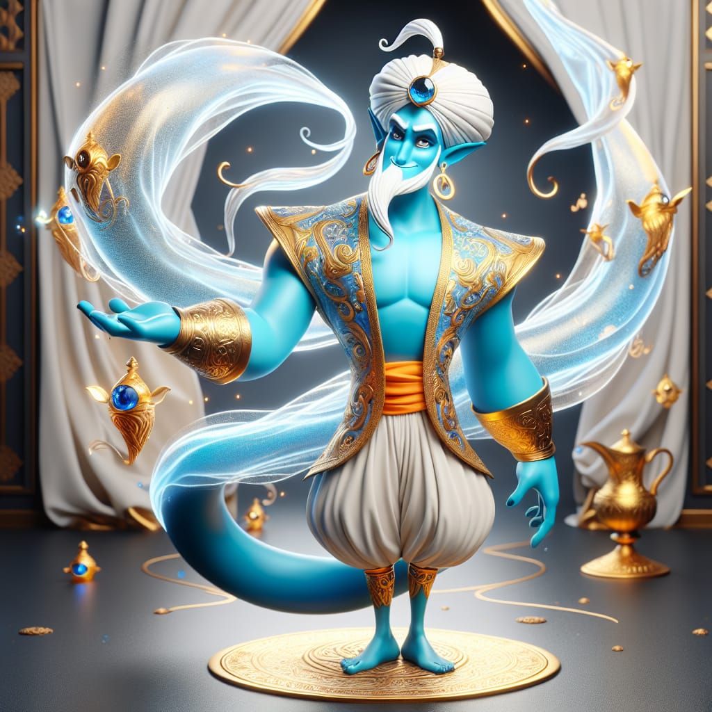 Animated Genie Character Inspired by Arabic Tales