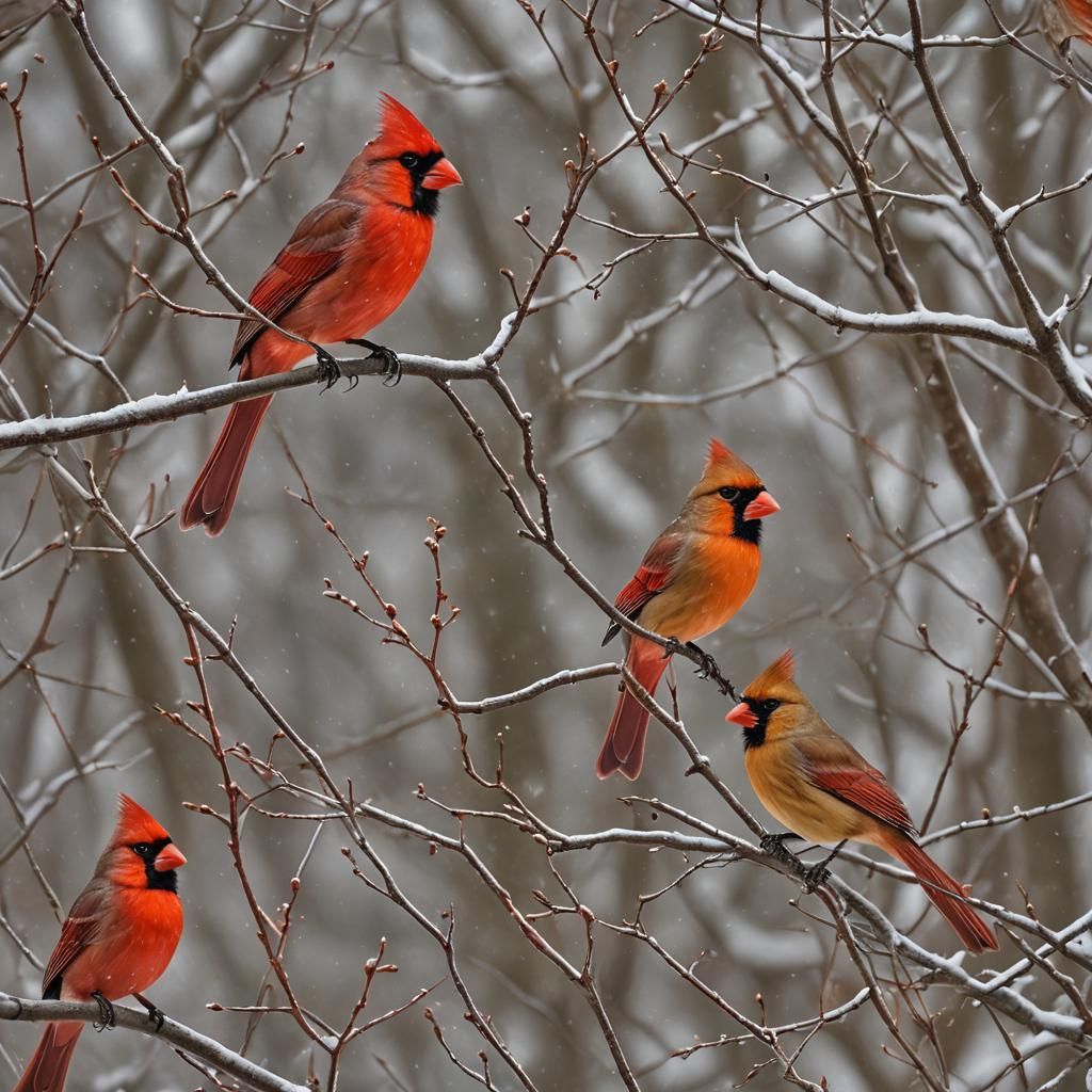 Photorealistic Close-Up of Northern Cardinals