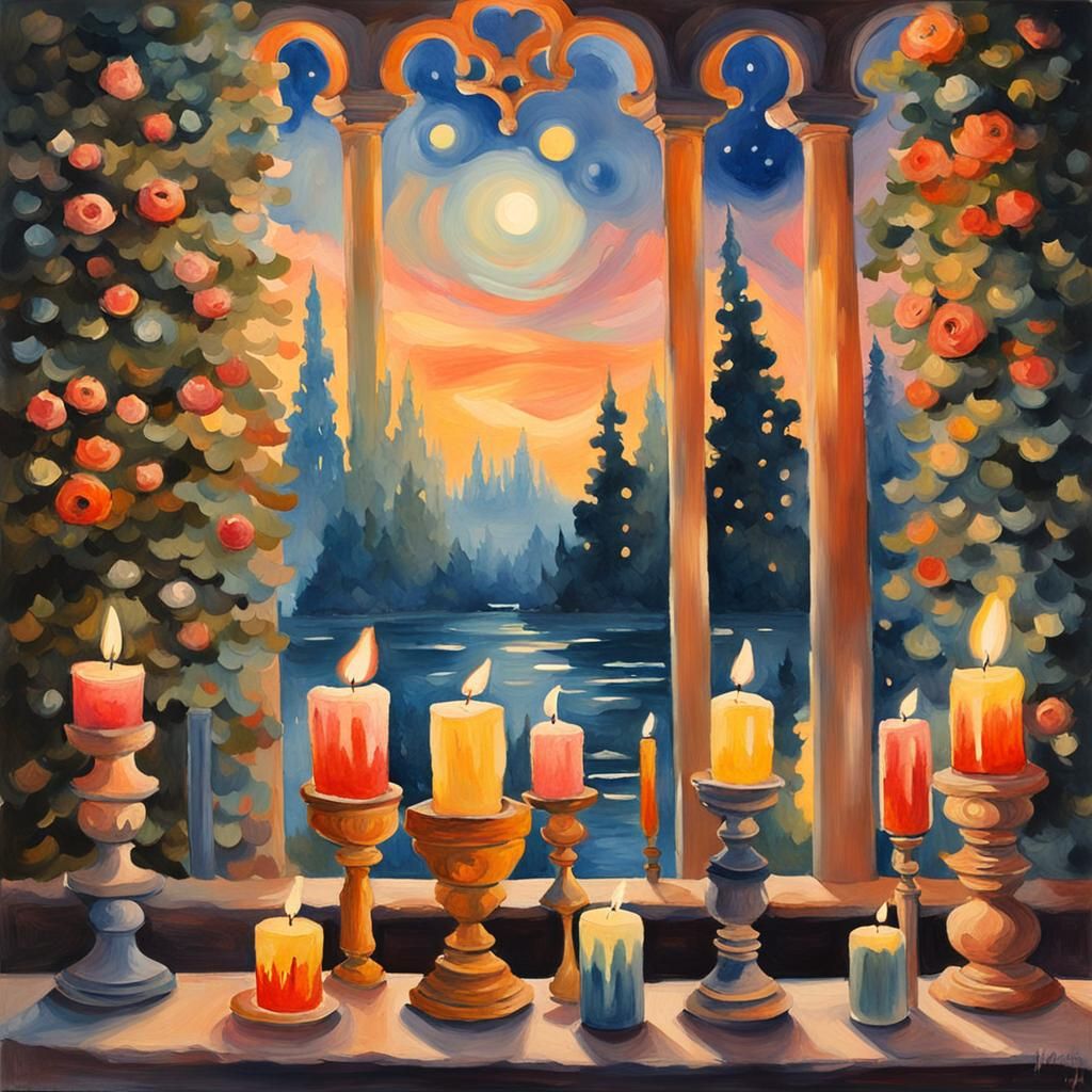 Magical Candlelit Scene in Impressionist Gouache Style