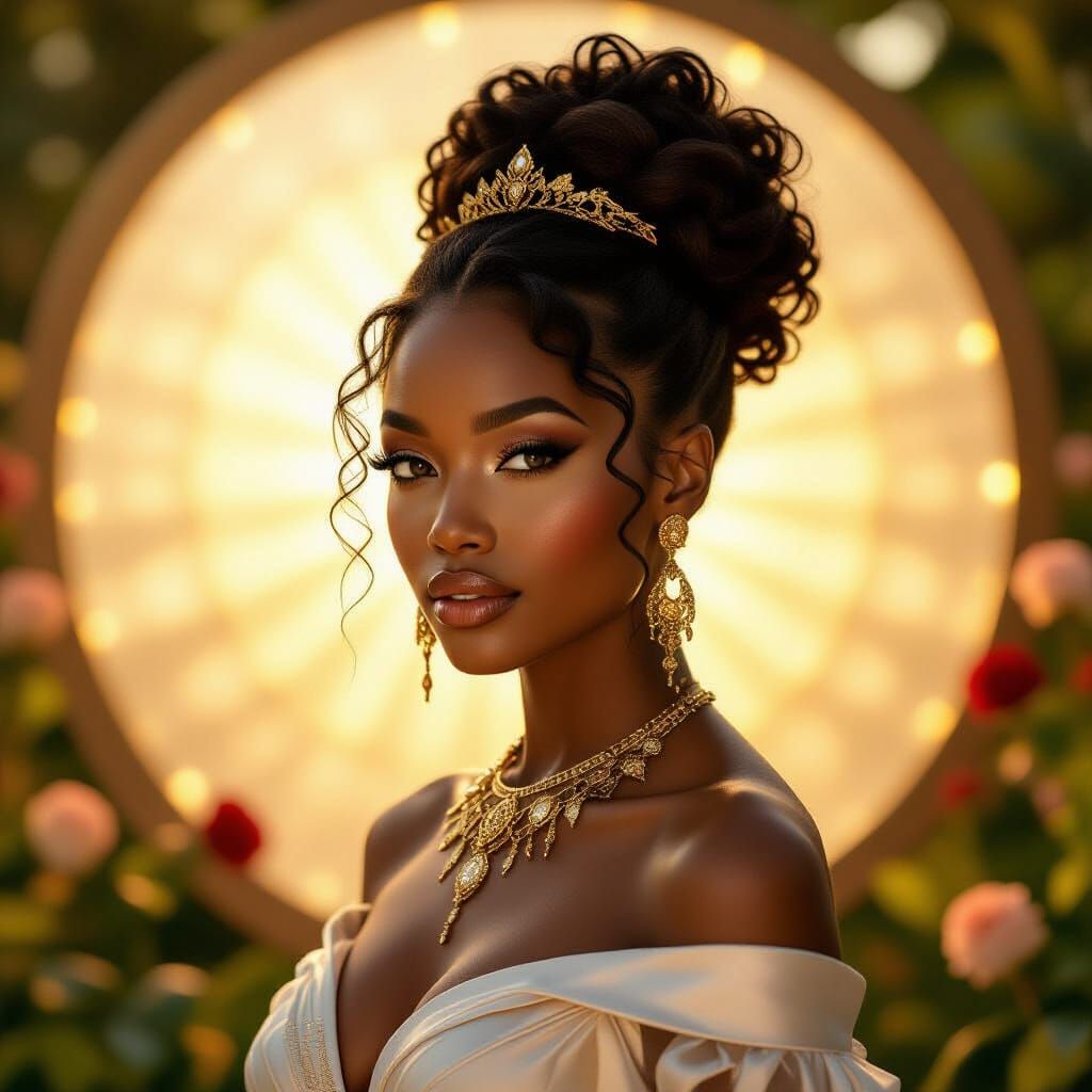 Ethereal Portal: Regal Woman in Golden Light