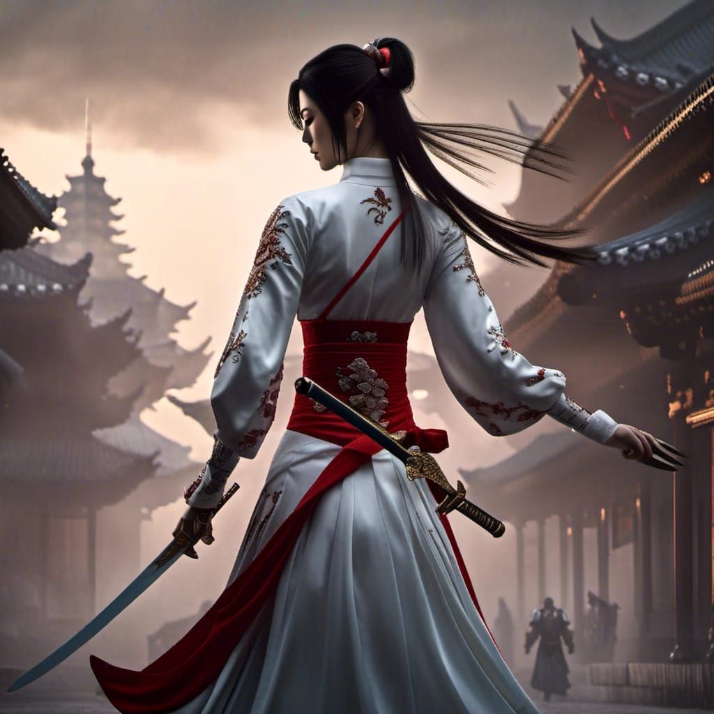 Woman Warrior with Sword in Digital Art Style