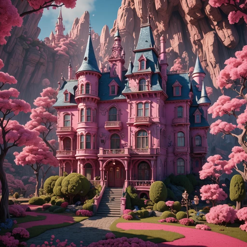Coraline's Pink Palace: Detailed Matte Painting