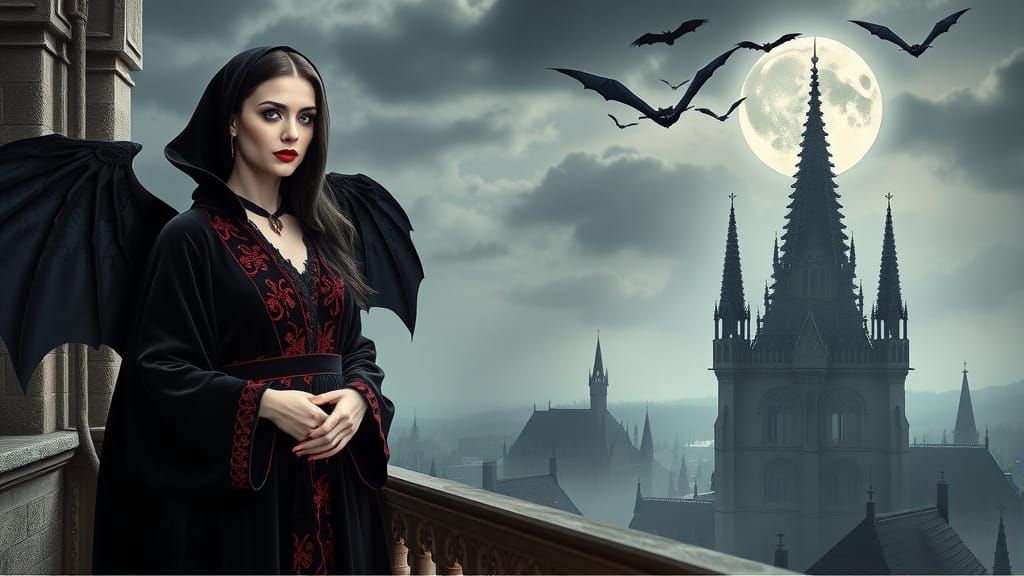 Ethereal Vampire Queen in Dark Gothic Splendor