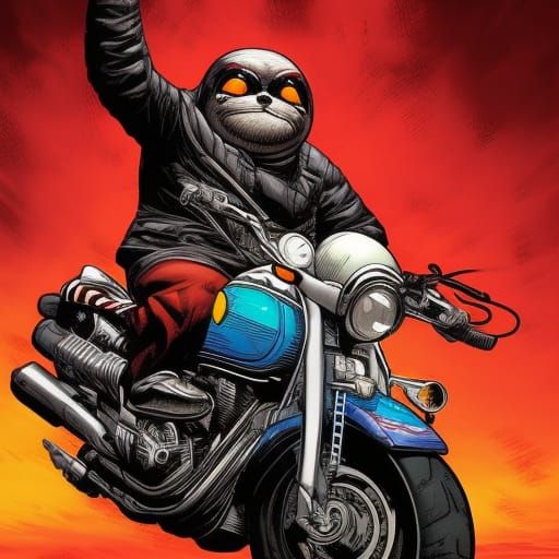Sloth Biker Doing an Akira Slide: Comic Book Art