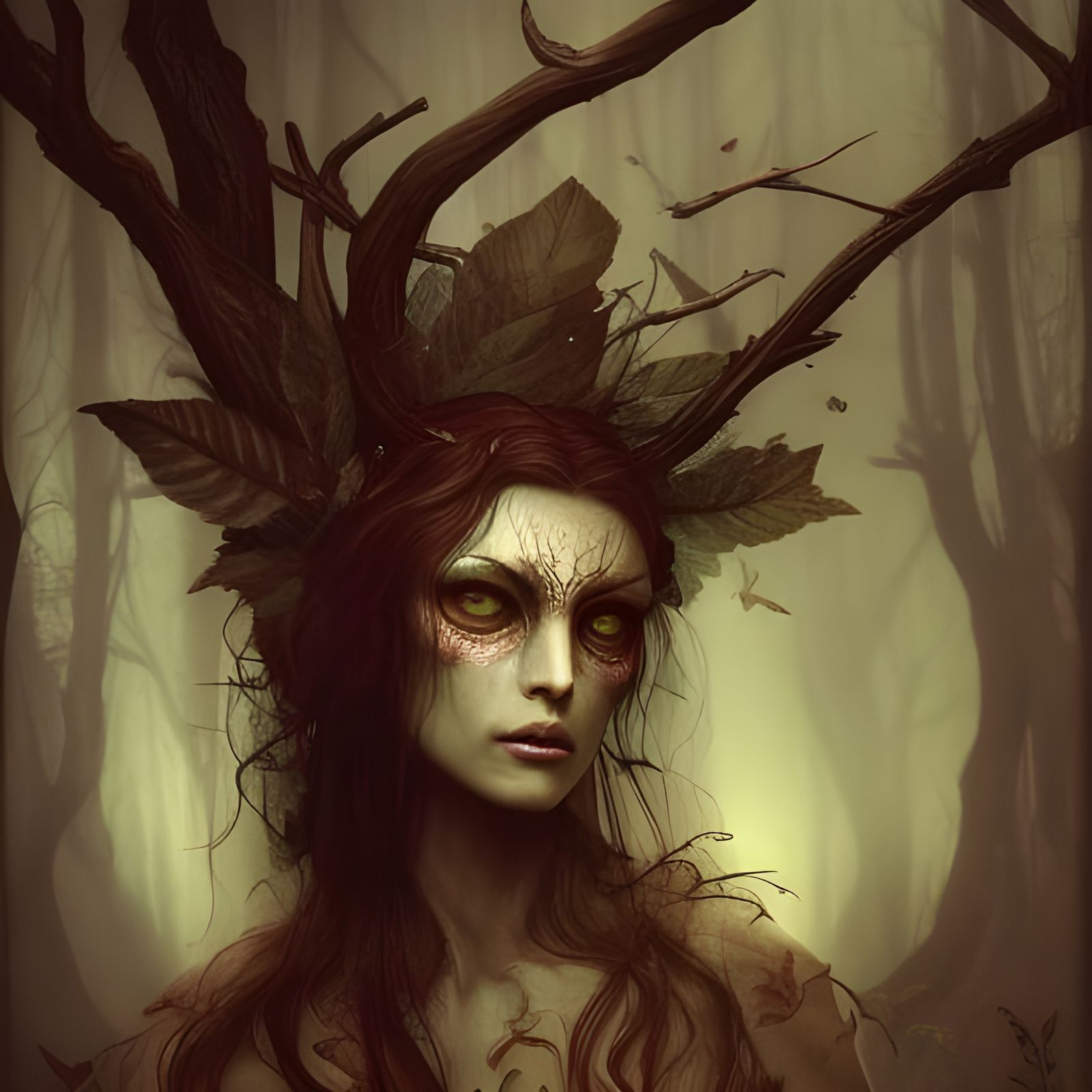 Ethereal Wood Elf Portrait in Horror Fantasy Style