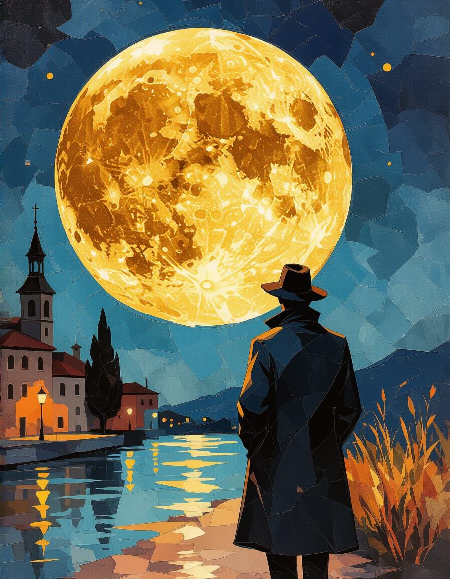 Stormy Seas with Ships in Textured Moonlight Painting