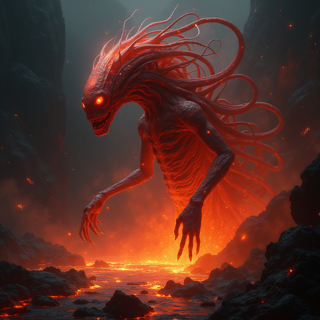 Ethereal Lava Alien in Dark Fantasy Surrealism Style